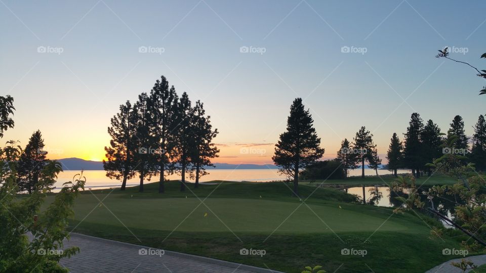 sunset over golf course. eating at Edgewood god course in Lake tahoe