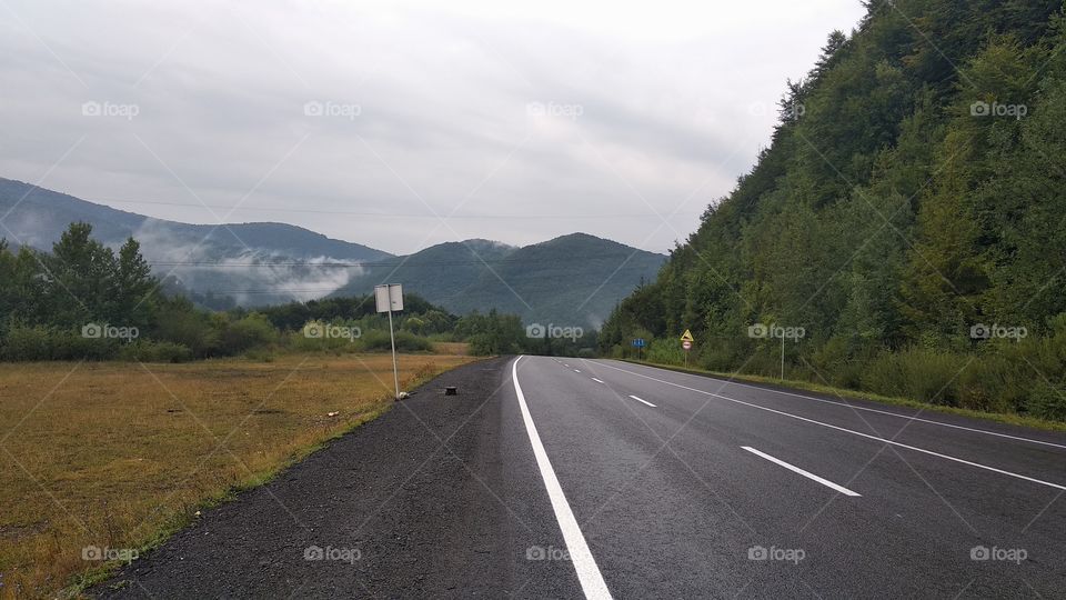 road through the pass in the Carpathians mountains, Ukraine