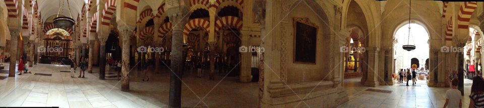 Panorama of Mosque of Córdoba . Panoramic image of mosque/cathedral in Córdoba, Spain