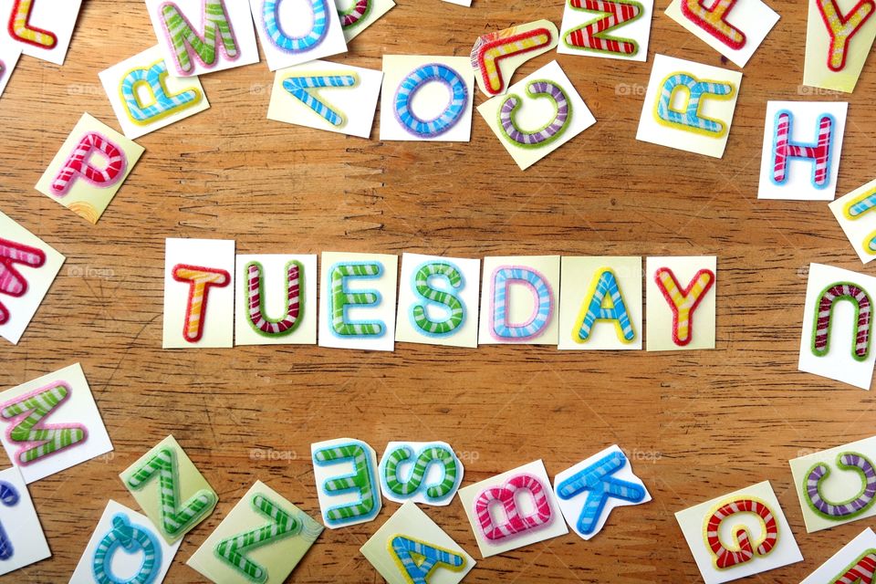 letters spelled as tuesday. colorful letters spelled ss tuesday