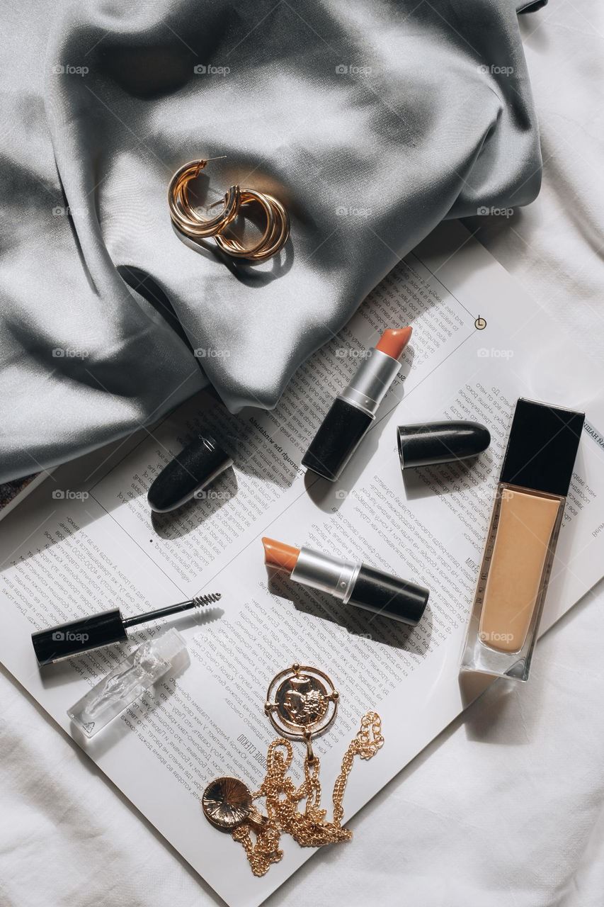 Cosmetic makeup flat lay 