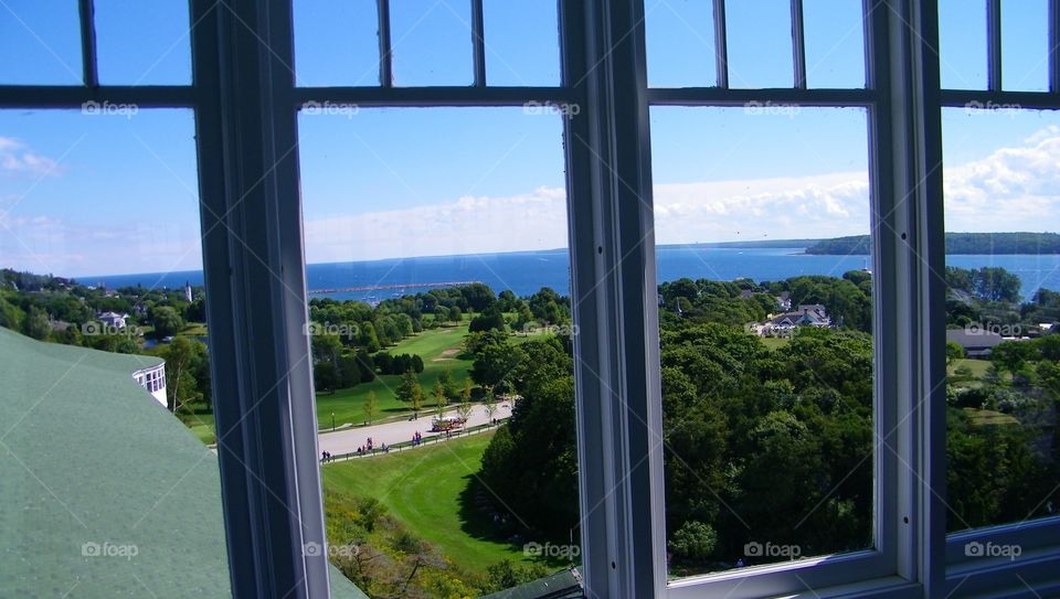 On looking Lake Huron from the top of the Grand Hotel. Mackinac Island Grand Hotel 