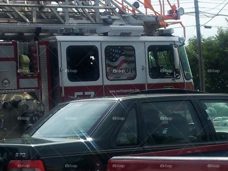 9-11-01 remembrance on firetruck window