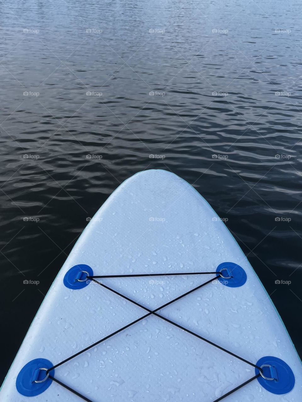 Paddle boarding on a peaceful lake. 