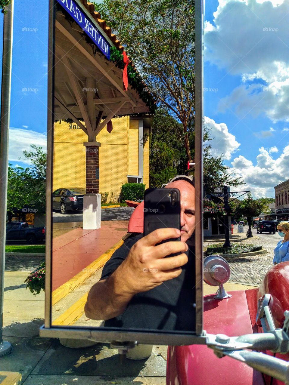 reflective shot from mirror on old fire truck