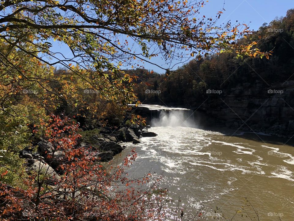 An autumn view of Cumberland Falls in Kentucky 