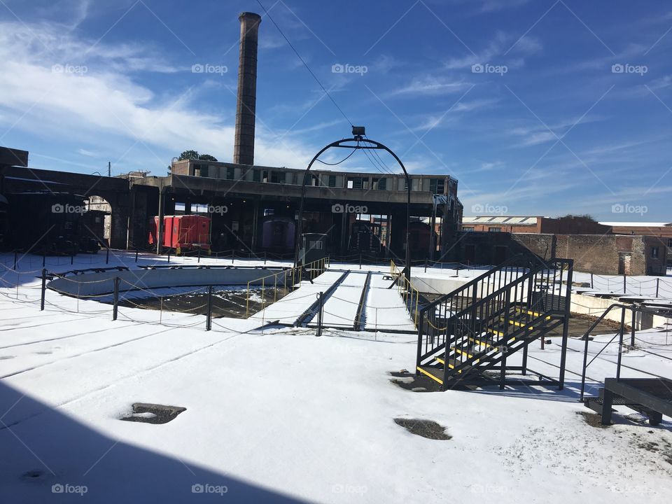 Georgia State Railroad Museum’s turntable in snow
