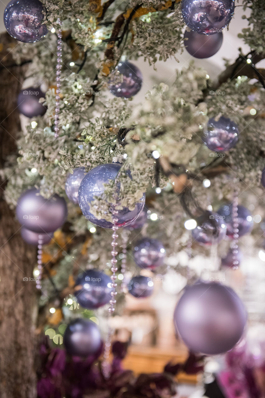 Christmas tree ornaments and decorations on display in a store in Sweden.