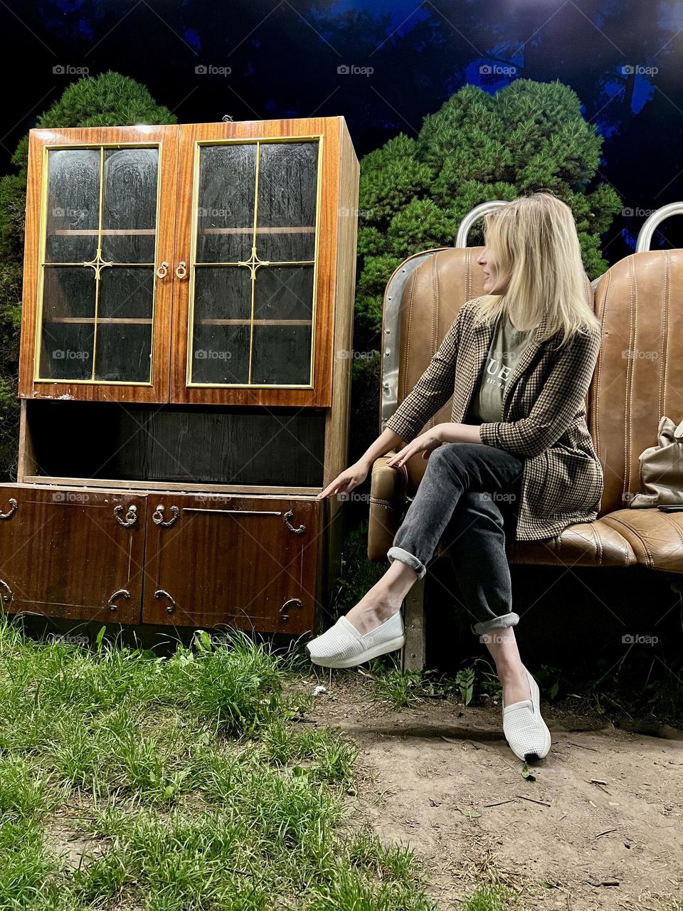 An old wardrobe stands in the park
