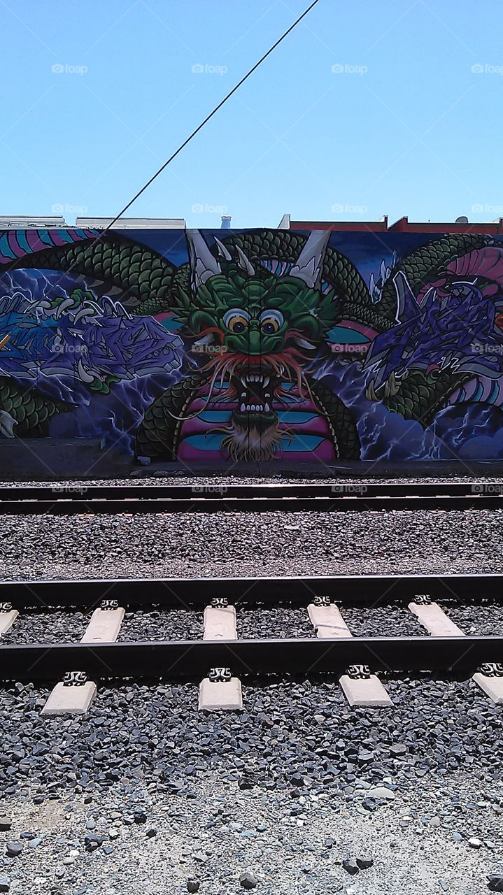 Railroad dragon eyes. Walking along the train tracks