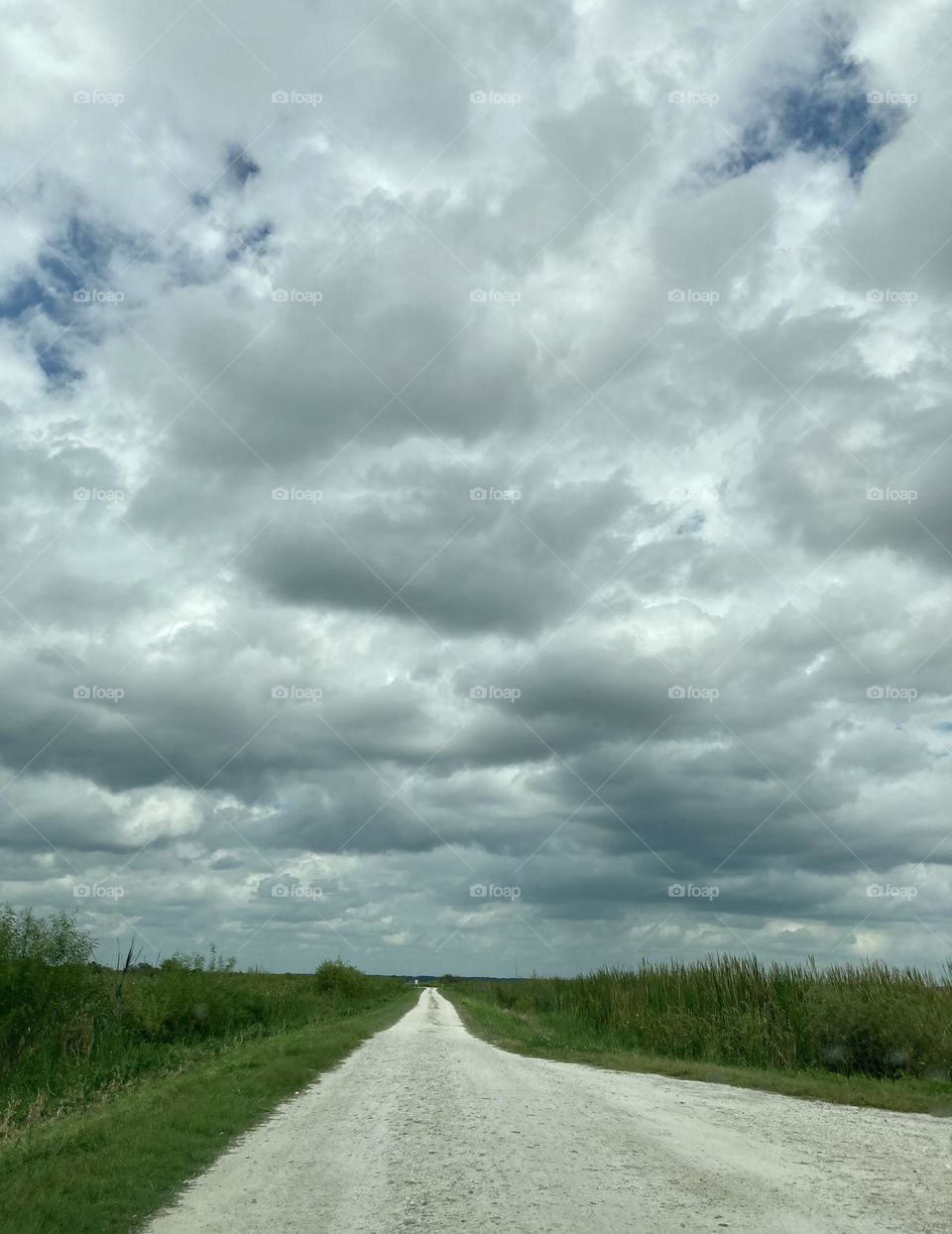 Dirt country road in Florida with cloudy skies