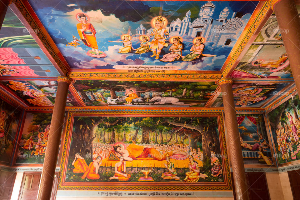 Art of the buddha inside the temple in Siem Reap Cambodia 