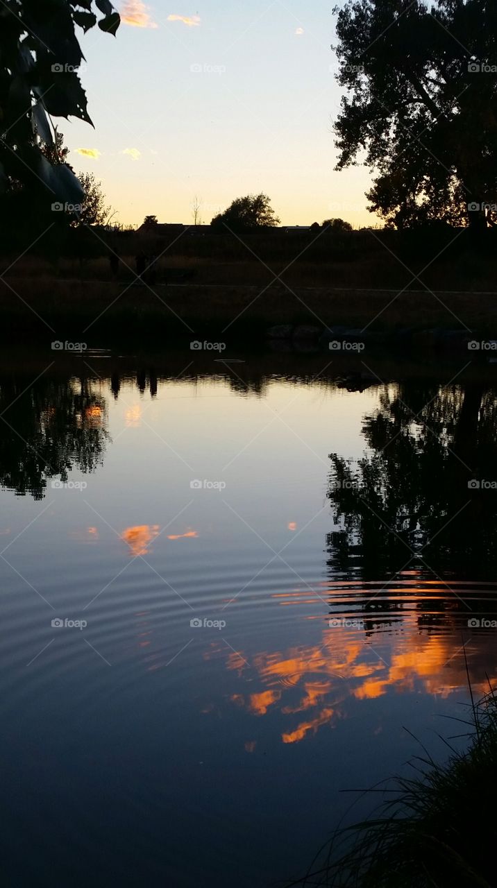 sunset clouds reflected on a calm lake