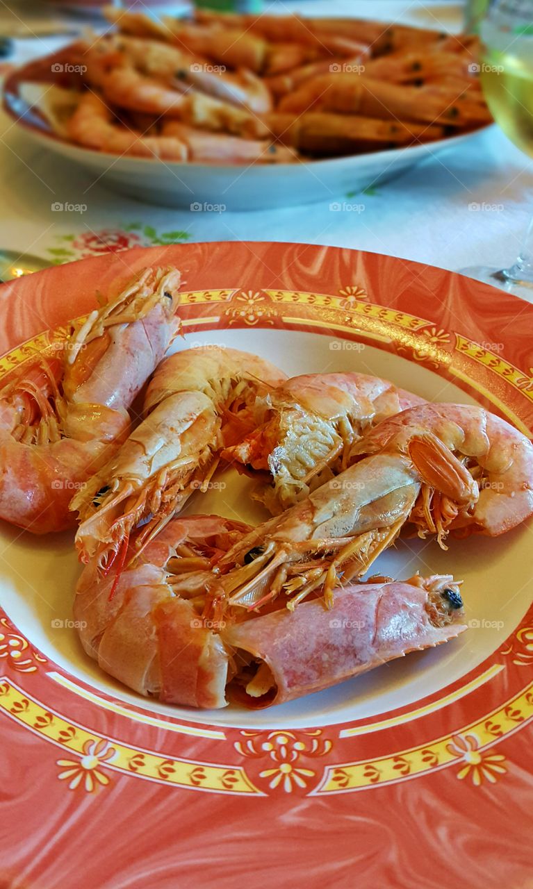 New Year's day dinner. King prawns.