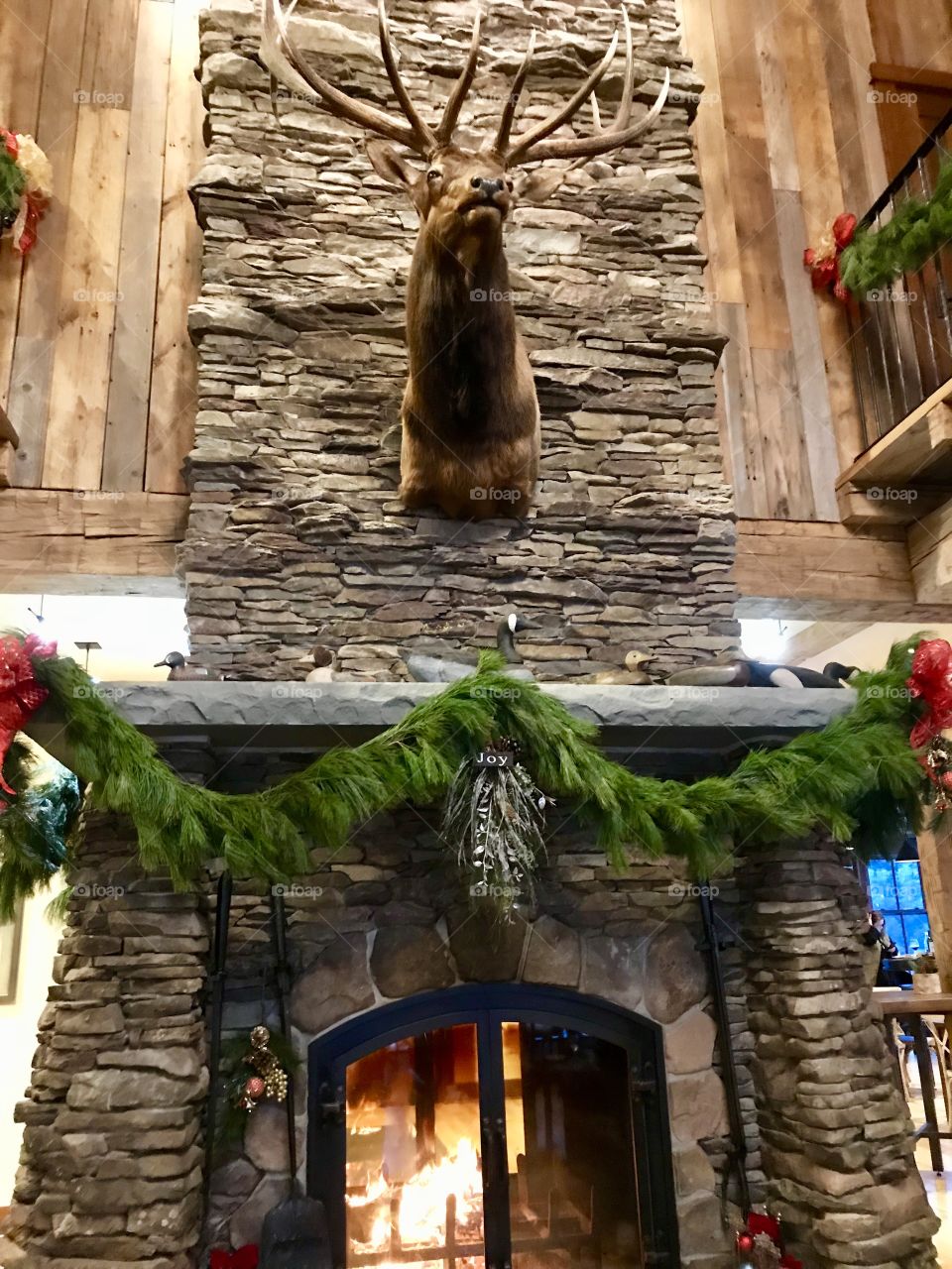 Grand fire place at Christmas time 