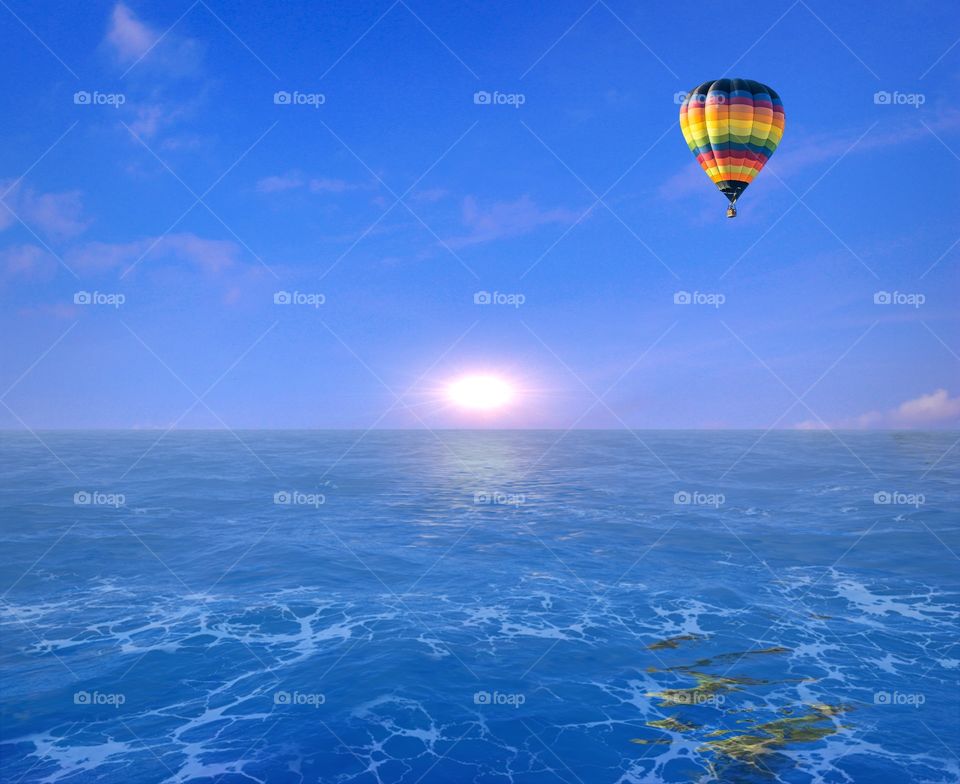 Hot Air Balloon Over Water
