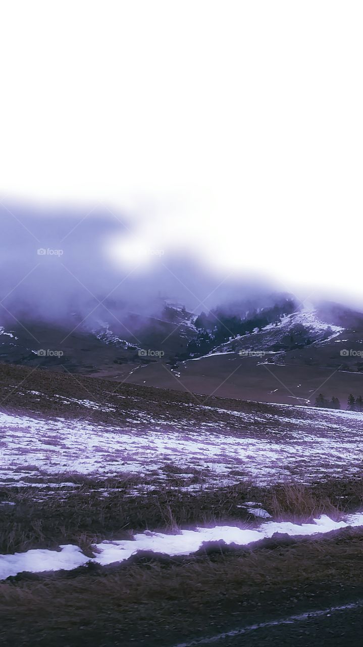 purple foggy mountains