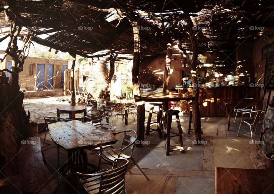 Coffee in the desert. A very nice coffee shop in San Pedro de Atacama desert, Chile.