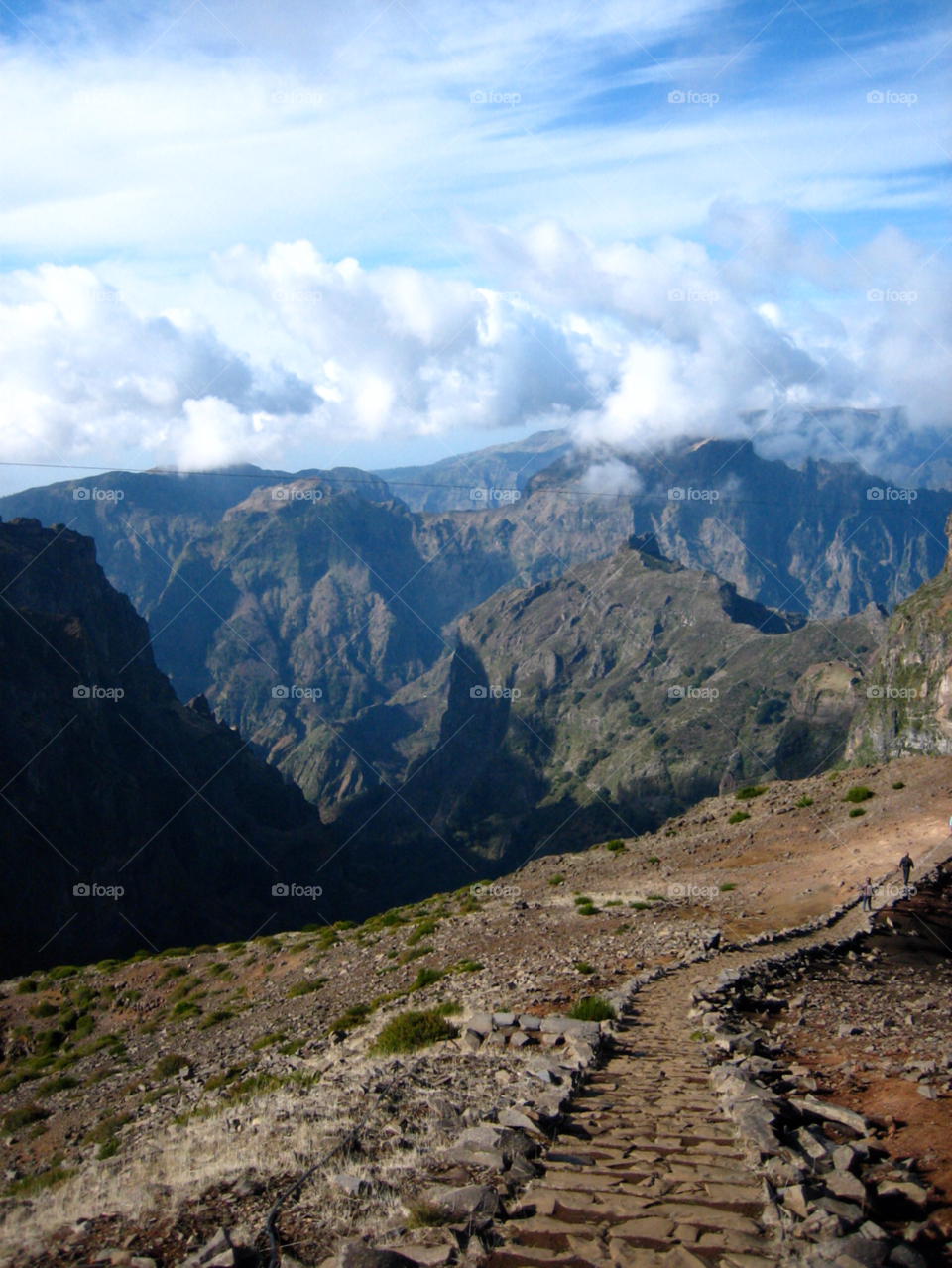 Mountain range against clouds