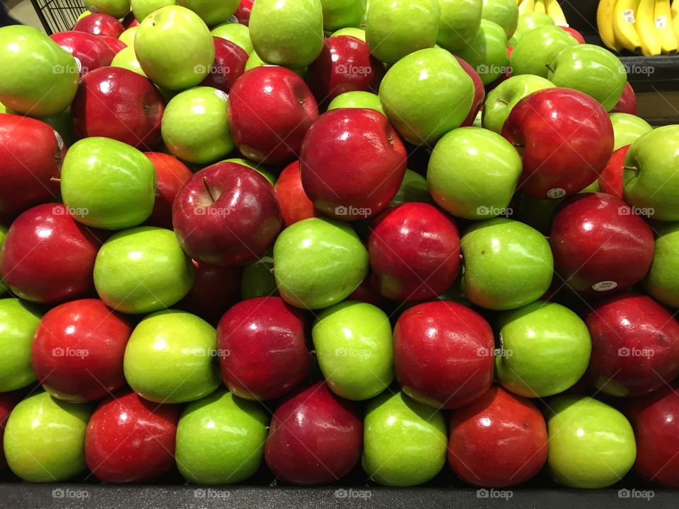 Red And Green Apples. Apples for sale at the market 