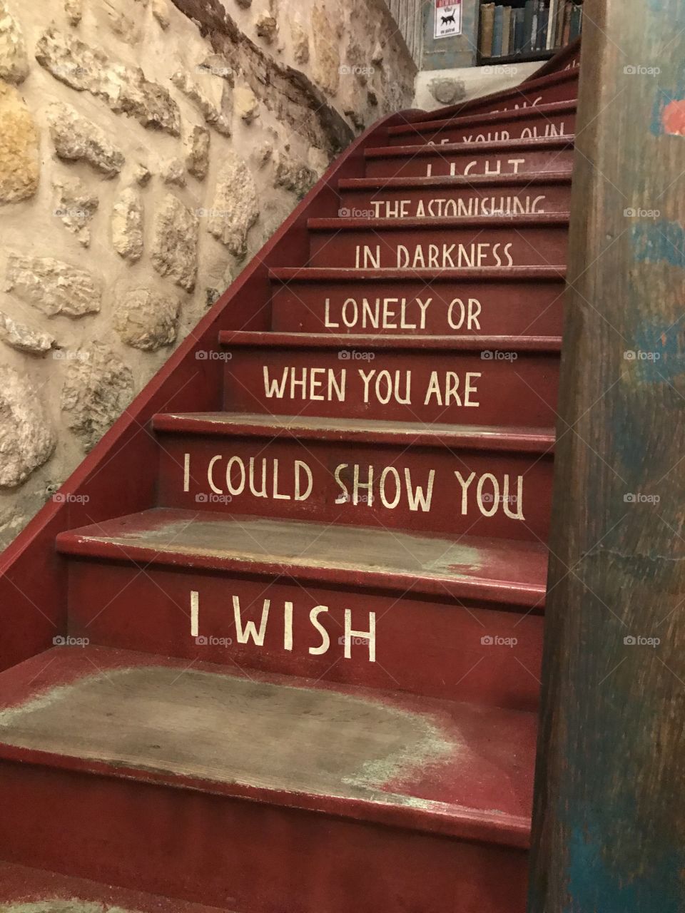 Poetry stairs in Shakespeare and company in Paris. 