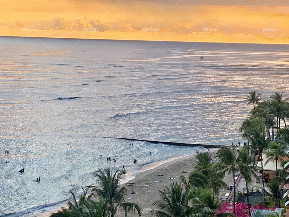 Waikiki beach Honolulu Hawaii sunset