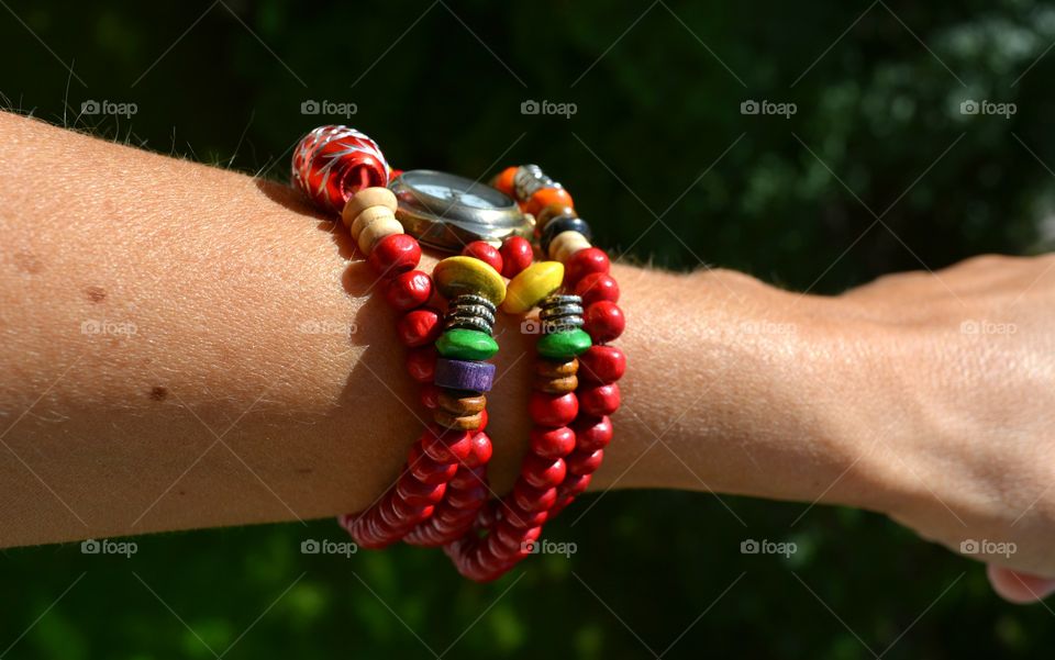 beads bracelet on the hand