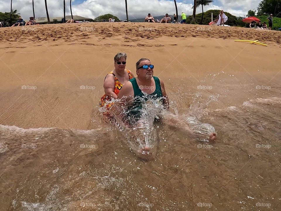 Splash in beach in Hawaii 