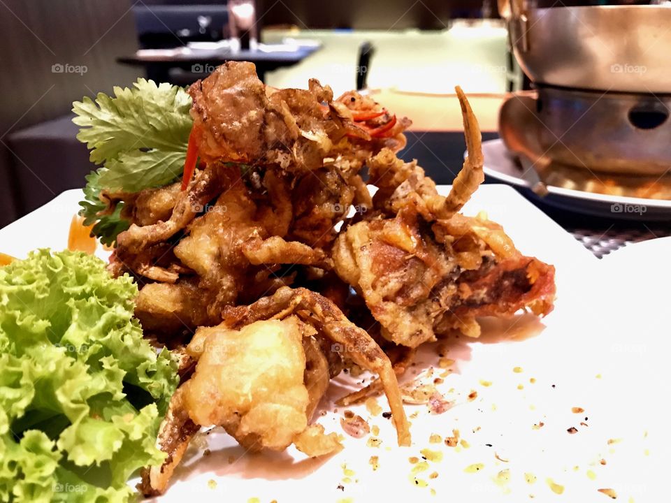 Soft crab fried on the dish