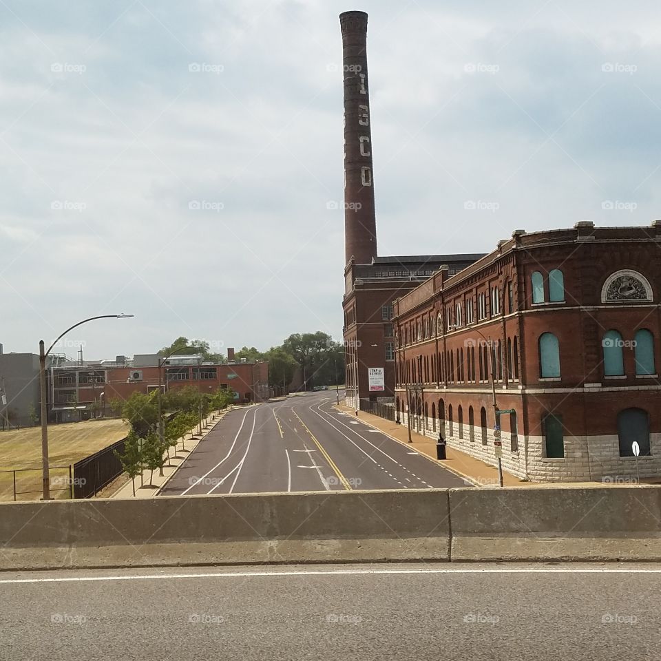factory and street smokestack