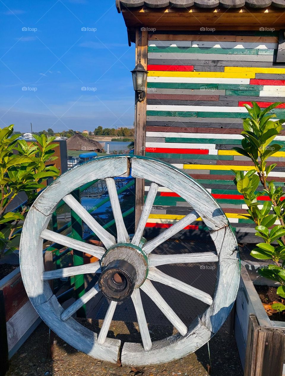 Old wagon wooden wheel