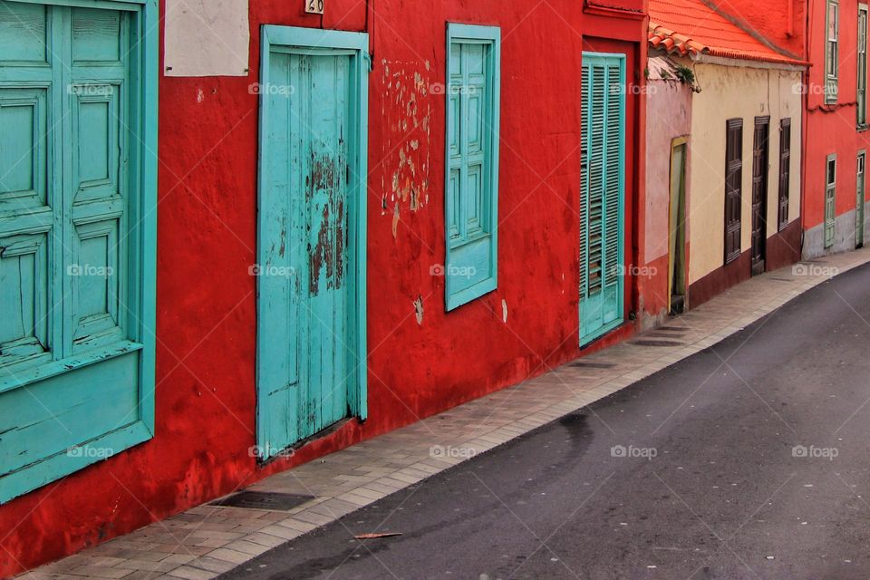 Colorful houses in a row along the street