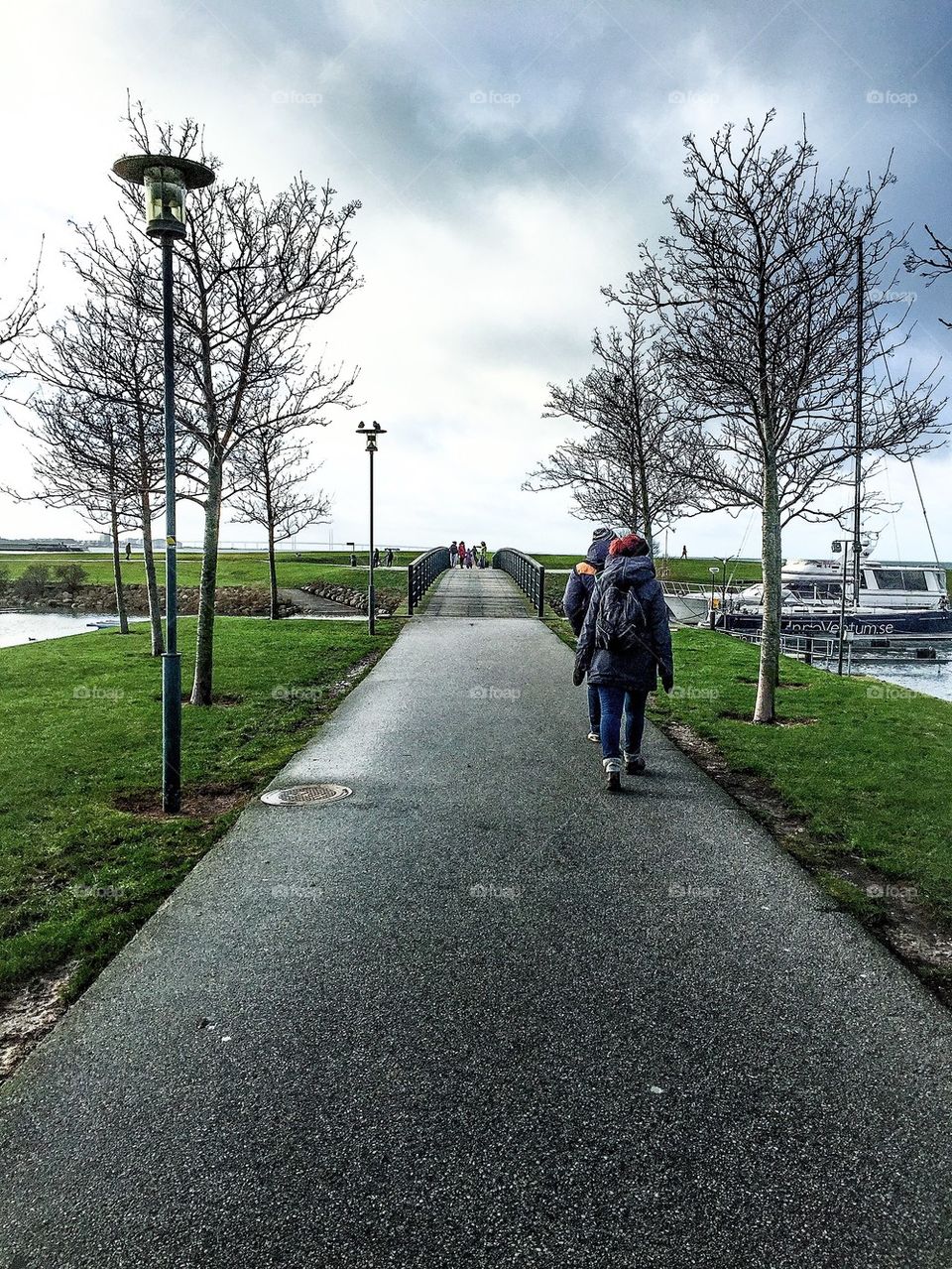 Walking over a bridge