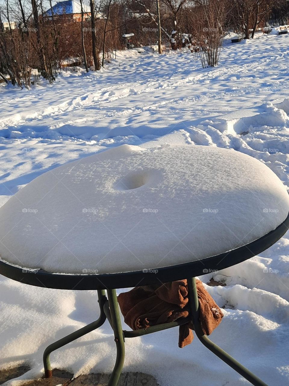 outdoors table with lots of snow