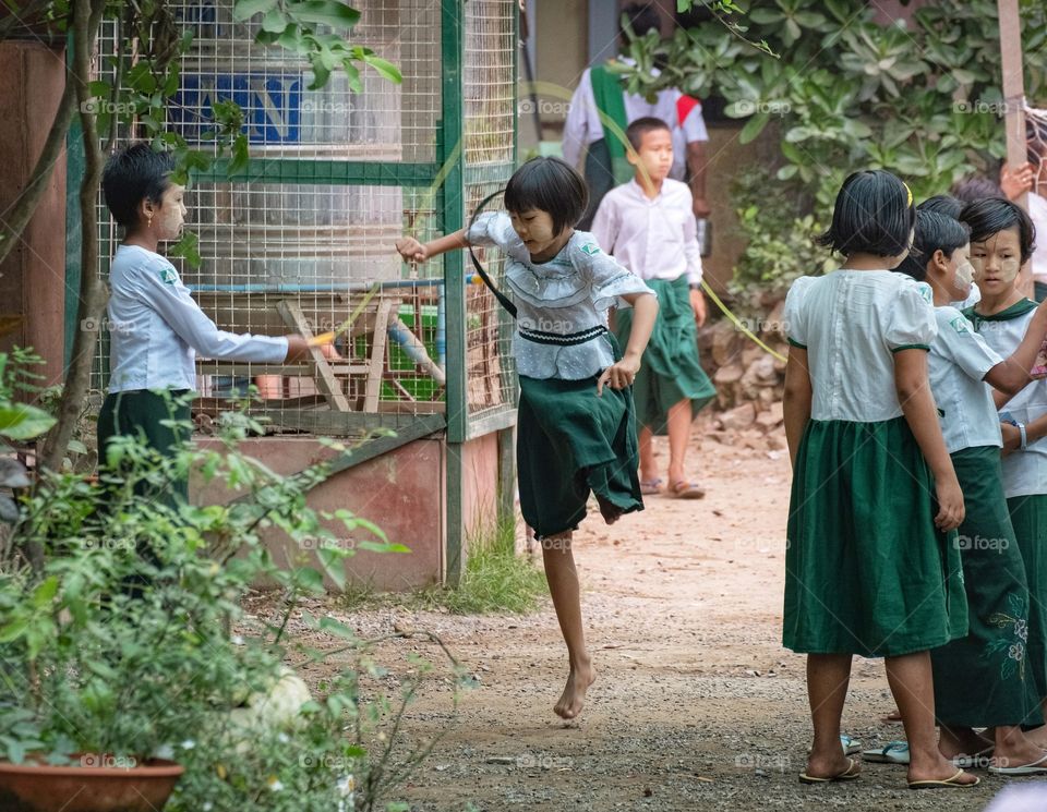 Myanmar student play game at their school in the morning