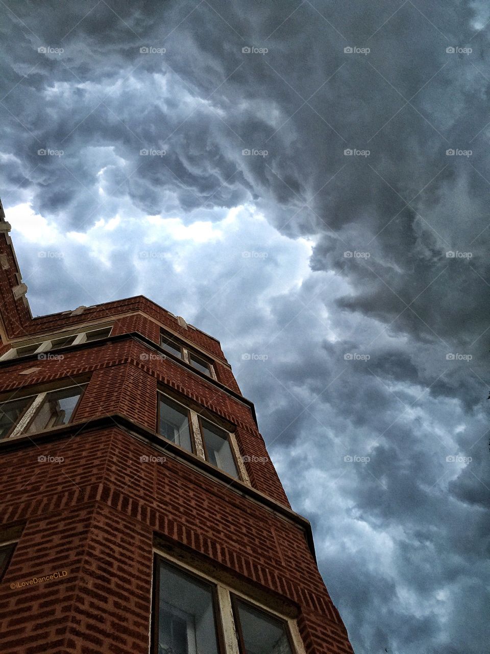 Looking up into the heart of a severe thunderstorm in South Shore, Chicago.