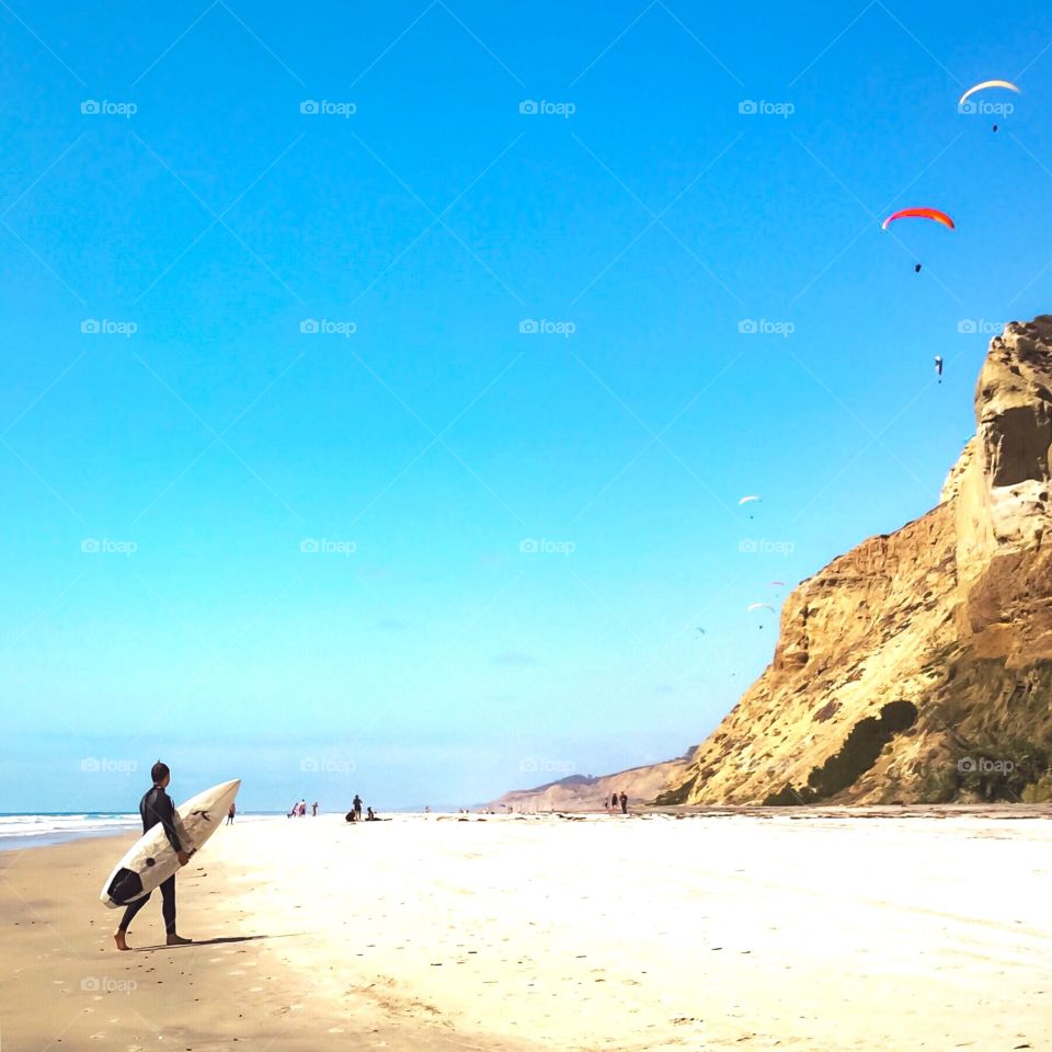 Perfect weather for an afternoon at San Diego's very own "clothing optional" beach. Hike down the cliffs or enjoy the view from a glider. 