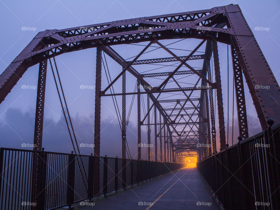 Red Bridge. The Red Bridge in Fair Oaks, California on a foggy morning before sunrise