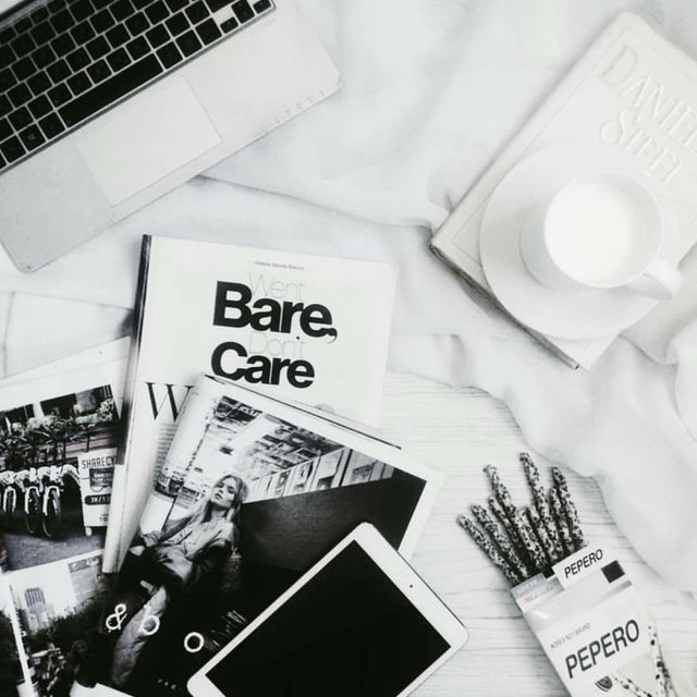 went bare, don't care. lazy sundays. flat lay photography, technology, books, food, magazines, laptop, ipad, pepero, white theme, clean, tumblr, still life photography, commercial, ads, office, sundays, flatlay, minimal, minimalist, aesthetic, art
