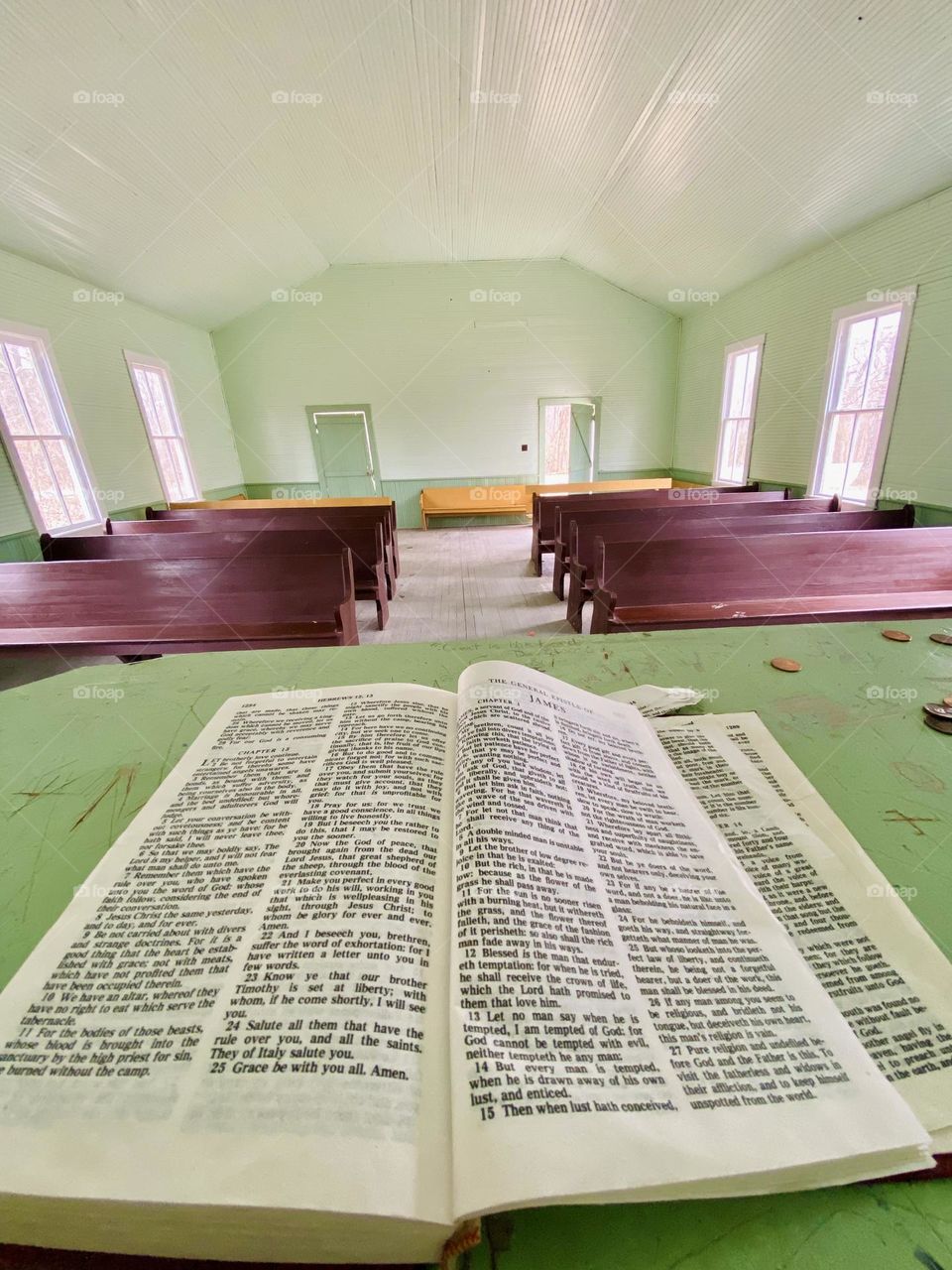 Inside of an old historical church in Mammoth Caves National Park Kentucky 