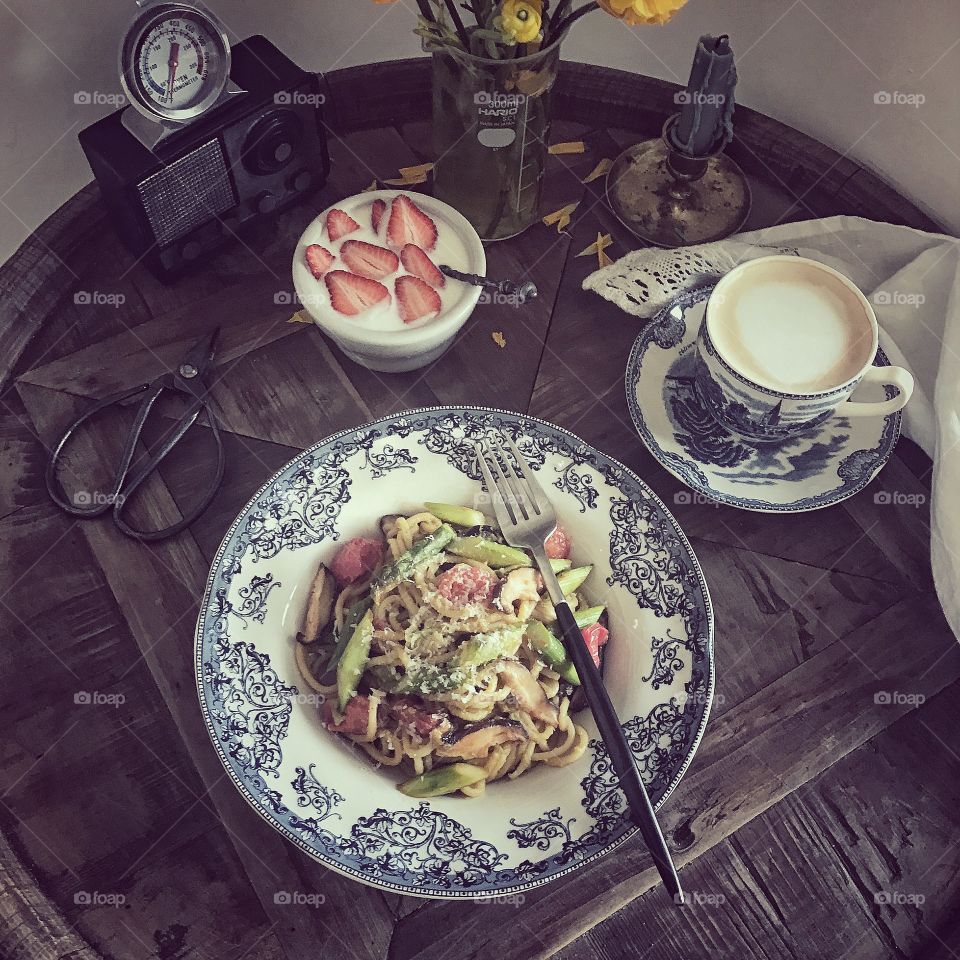 Pasta And Coffee for breakfast 