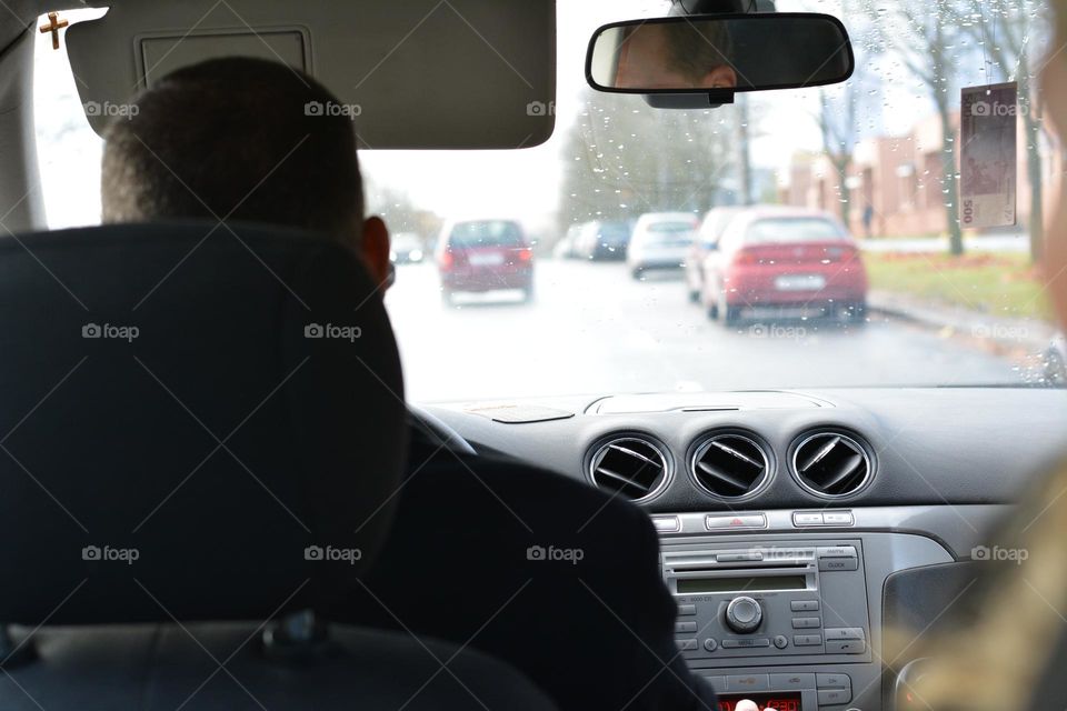 driver on a car window road view