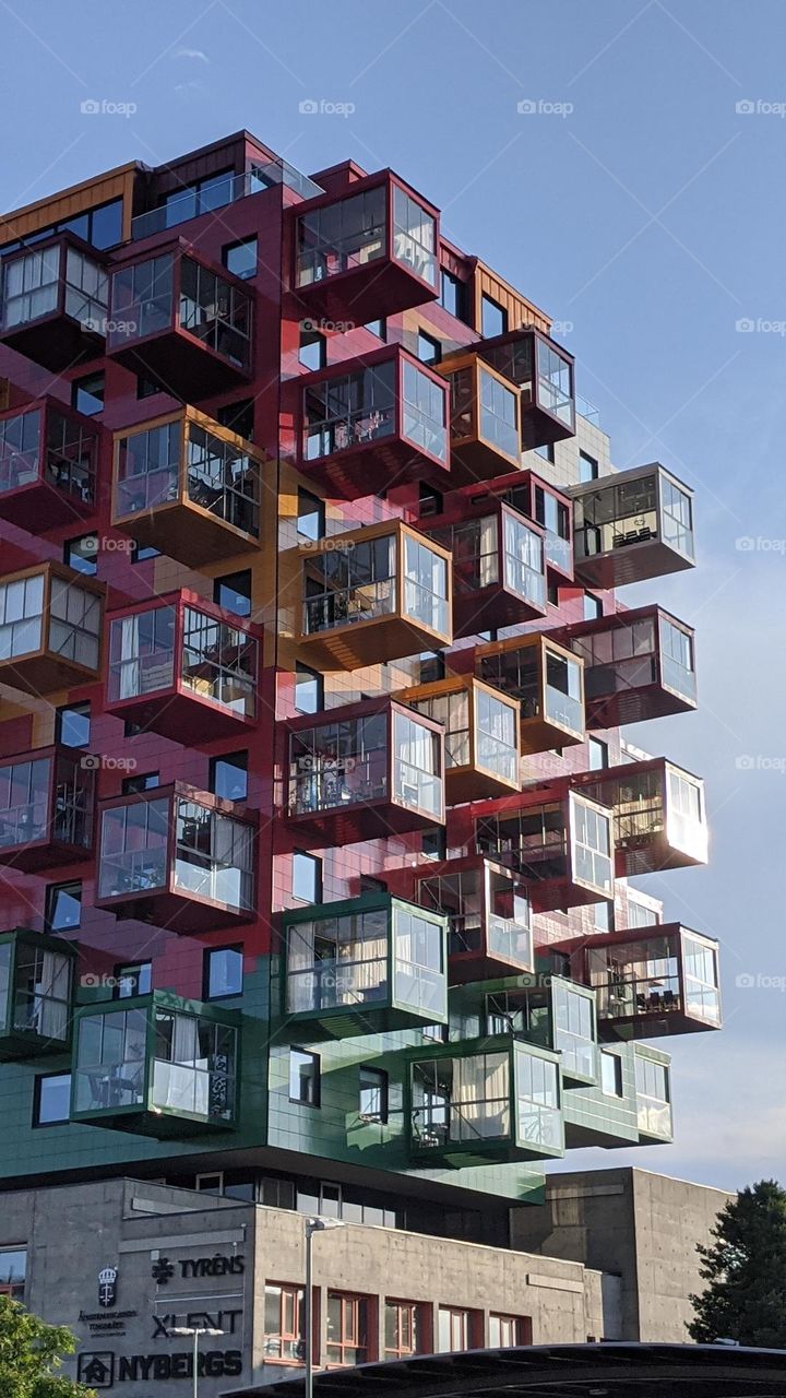 a colourfull boxed appartment for housing in Calgary, a city in Canada.