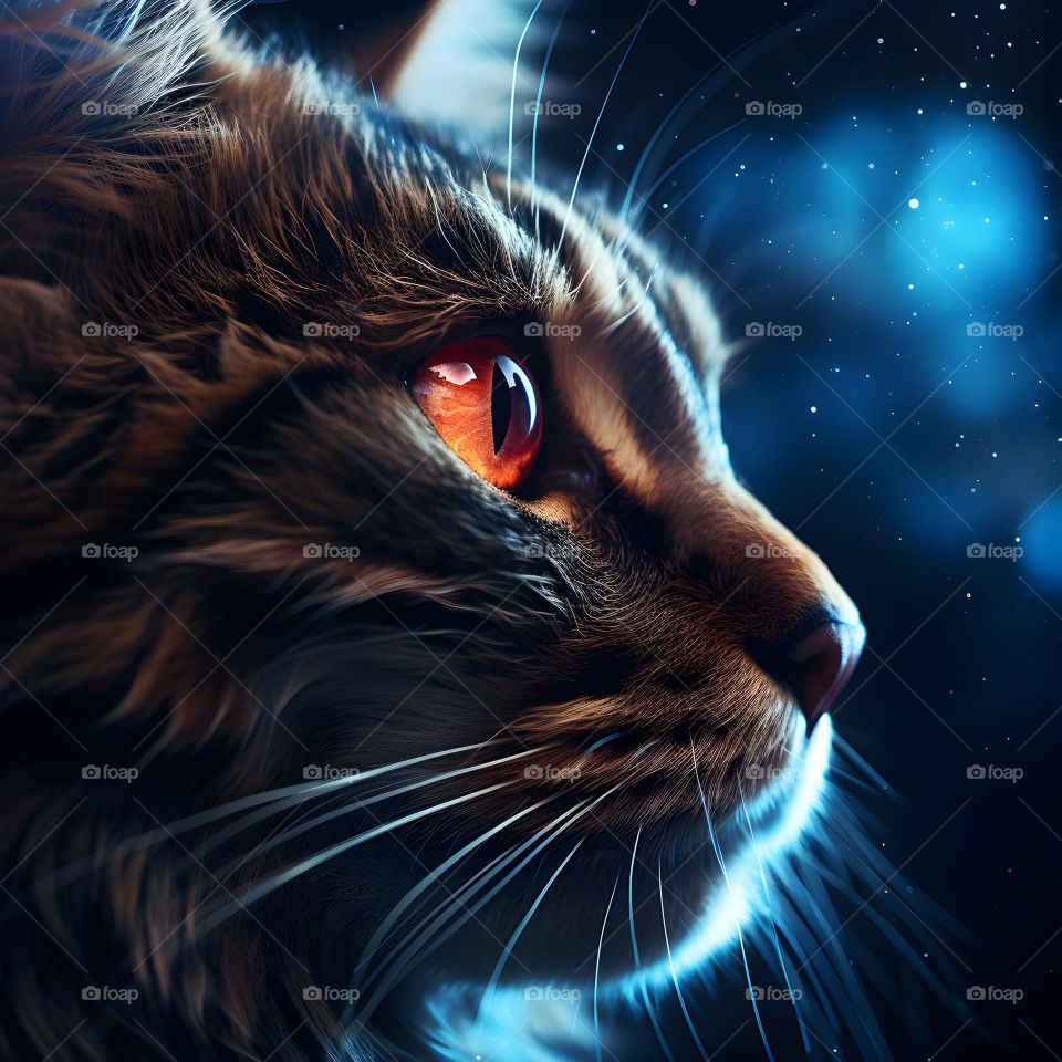 close up of a cat face with round eyes, in the style of vray tracing, photo-realistic techniques