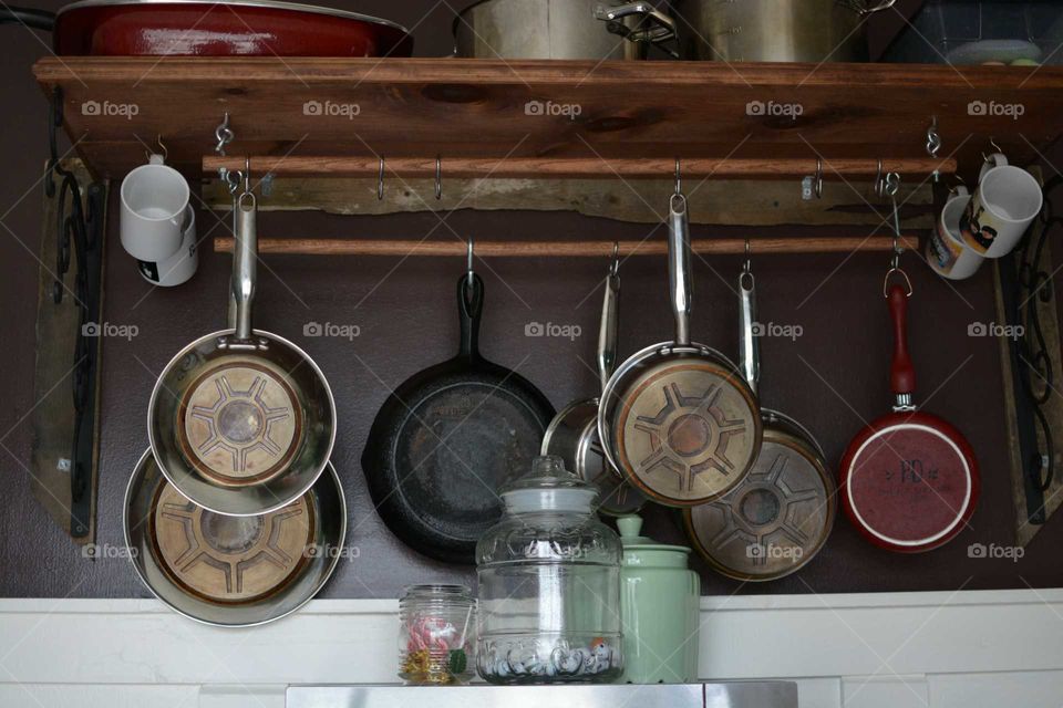 rustic kitchen pot rack hanging stainless steel pots and pans