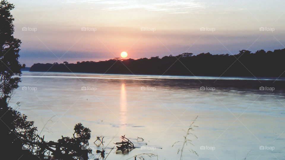 Sunrise on the Amazon river 