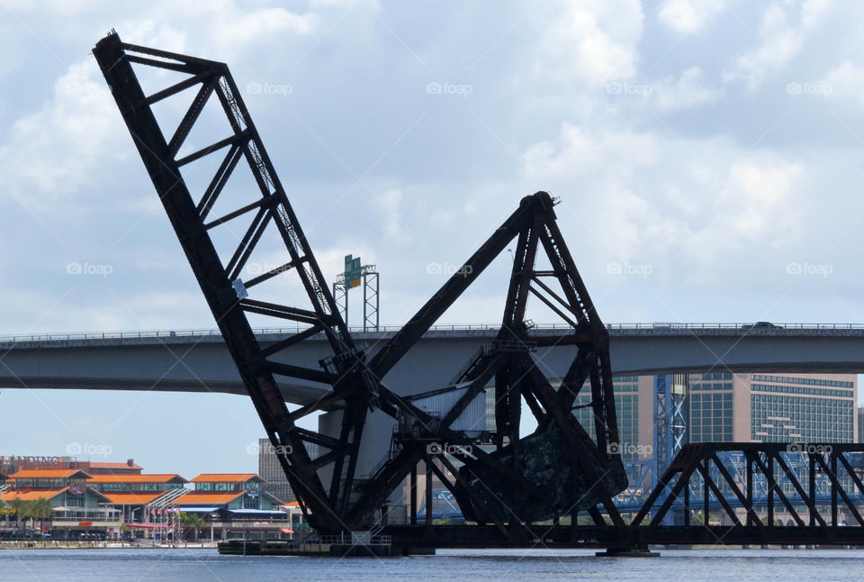 Drawbridge shown up with counterweight
