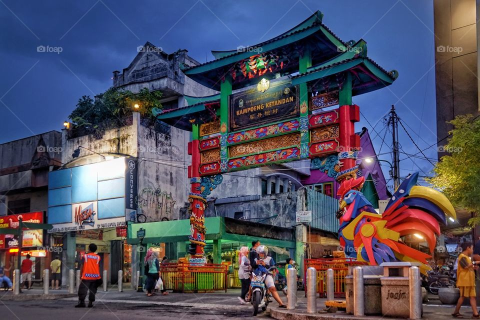 The gate of Jogjakarta chinatown on malioboro street. Famous tourist destination in Jogjakarta, Indonesia