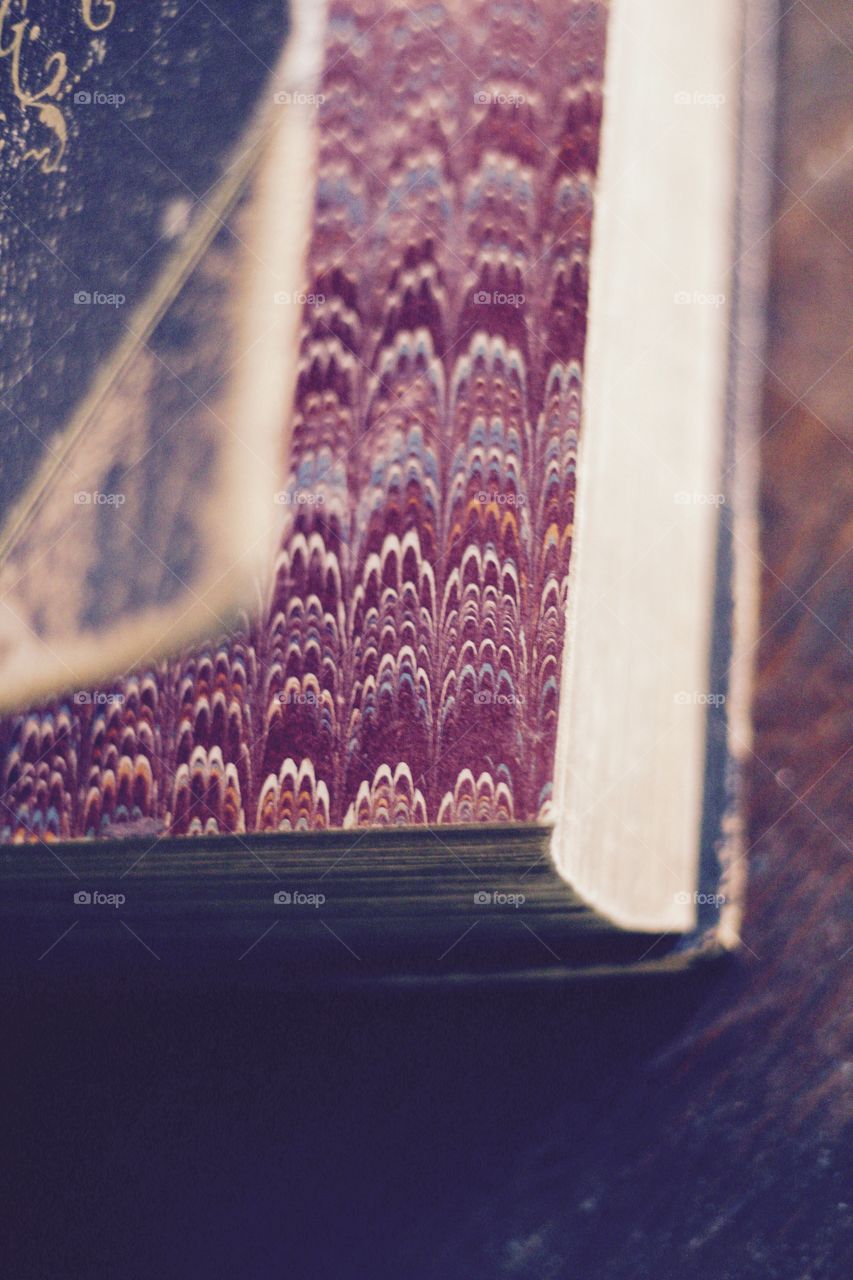 Antique Book: the Memorial Edition of "The Family Library of Poetry and Song," (circa 1880) - view of corner edge of front cover, inside cover with traditional "flame" design and gold-gilded pages