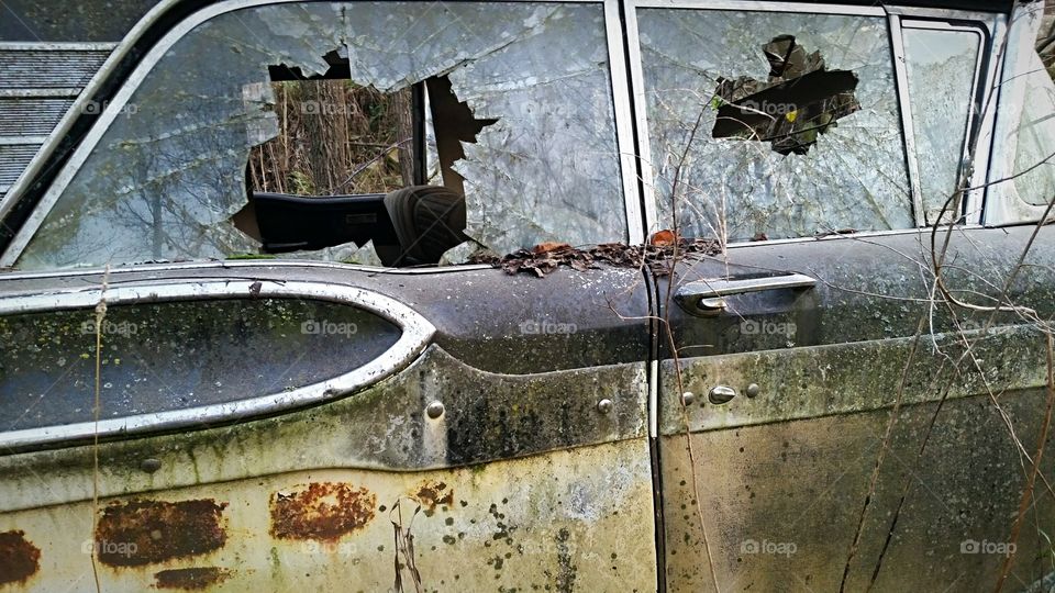 Vintage Car With Broken Windows